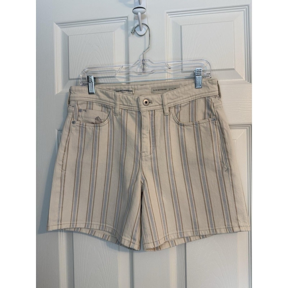 Pilcro By Anthropologie Cream Blue Slim Boyfriend Striped Floral Shorts Size 28 - Picture 3 of 7